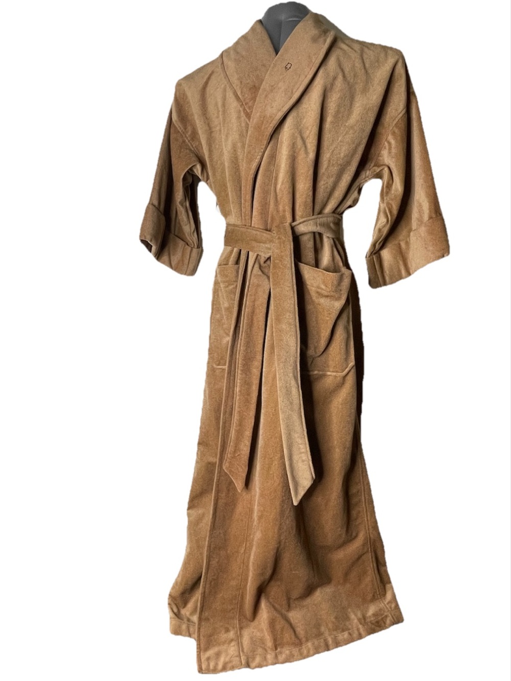VTG Christian Dior Robe de Chambre Smoking Robe Dressing Gown Tan Velour OS